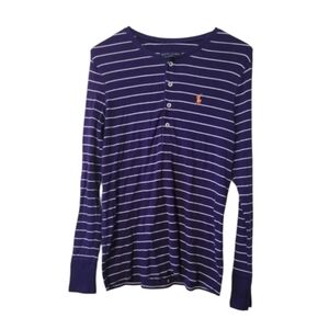Ralph Lauren Deep Purple White Striped Thermal Top Size Large